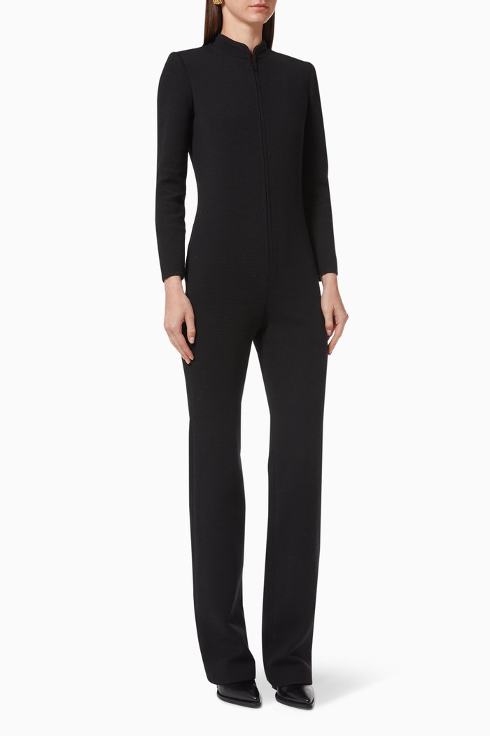 

Zipped Jumpsuit in Wool Jersey, Black