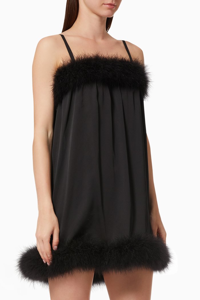 Fluffy Trim Cami Dress, Black