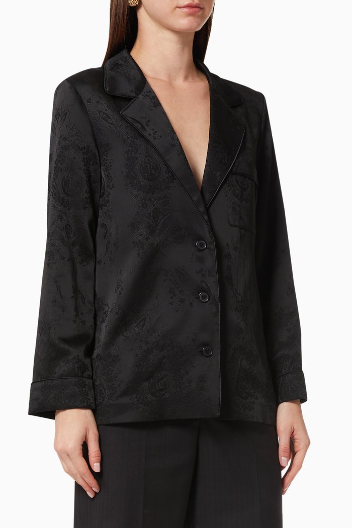 

Pyjama Shirt in Floral Satin, Black