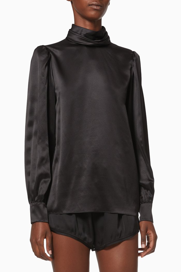 

Blouse in Washed Silk Satin, Black