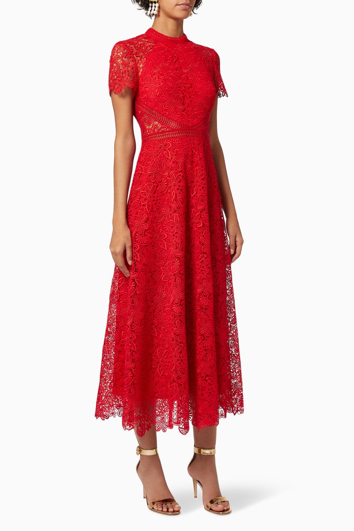 

Midi Dress in Sheer Lace, Red