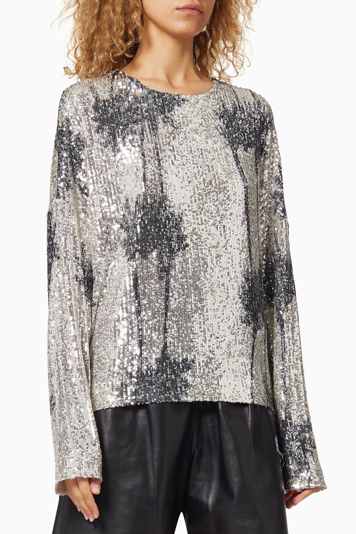 

Alexandra Sequin Palm Tree Top, Silver