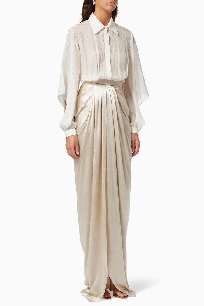 Draped Shirt Dress in Silk, White