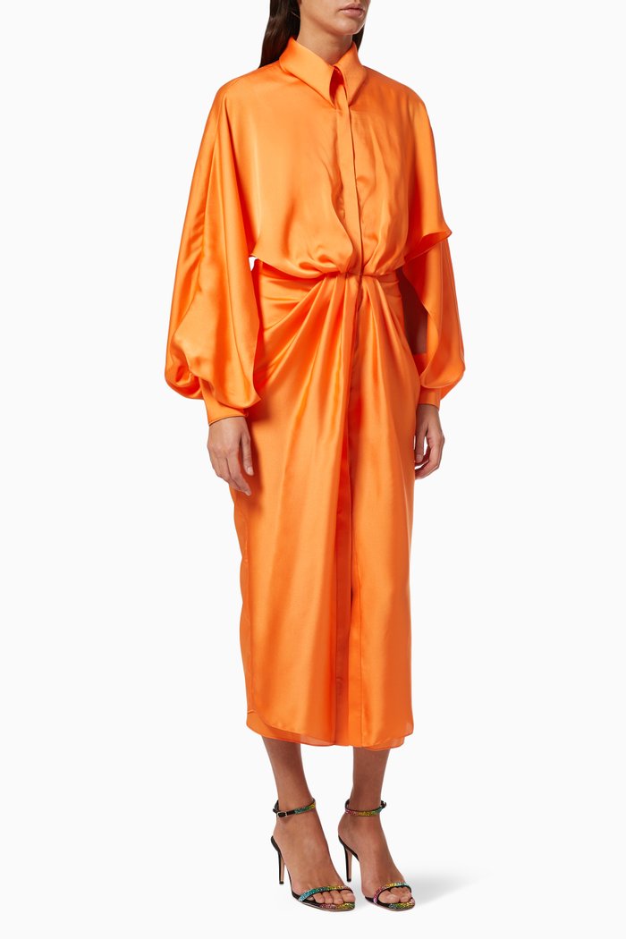 

Draped Shirt Dress, Orange