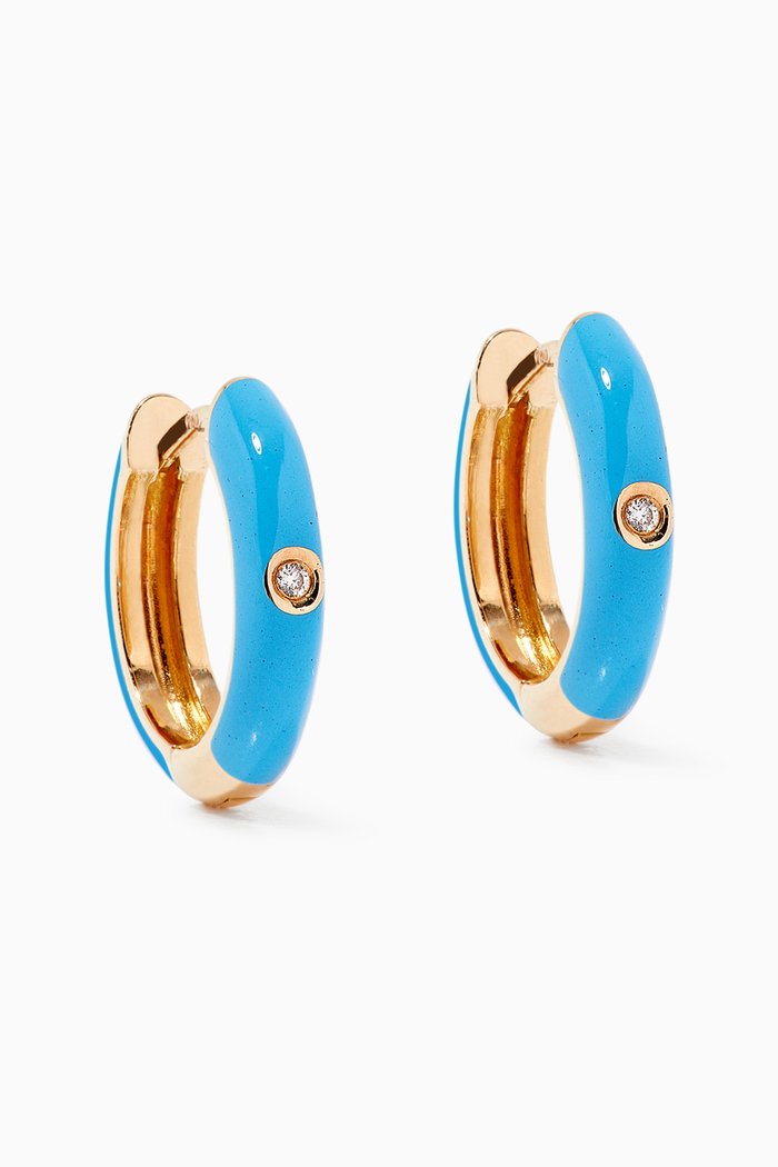 

Enamel Huggies with Diamond in 18kt Yellow Gold, Blue