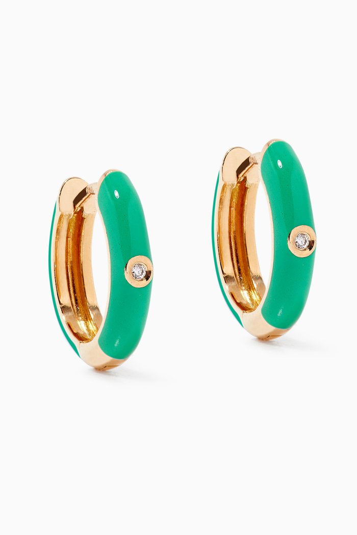 

Enamel Huggies with Diamond in 18kt Yellow Gold, Green