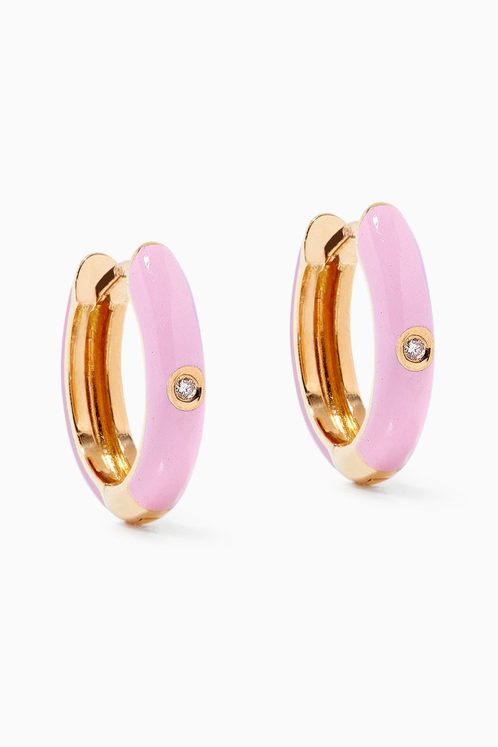 

Enamel Huggies with Diamond in 18kt Yellow Gold, Pink