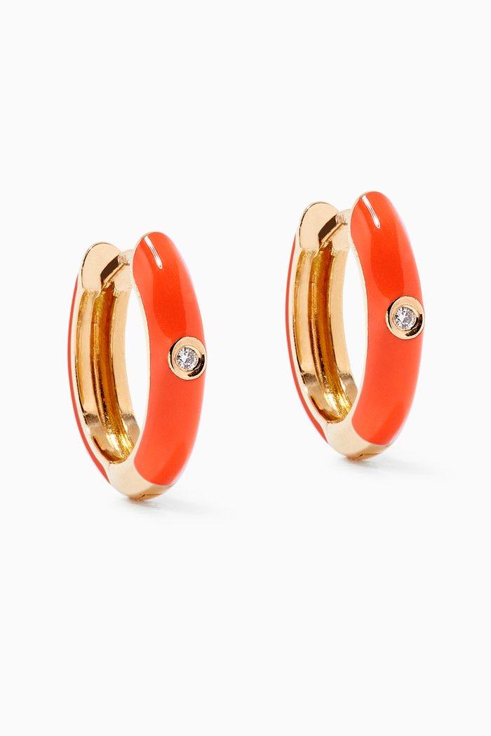 

Enamel Huggies with Diamond in 18kt Yellow Gold, Orange