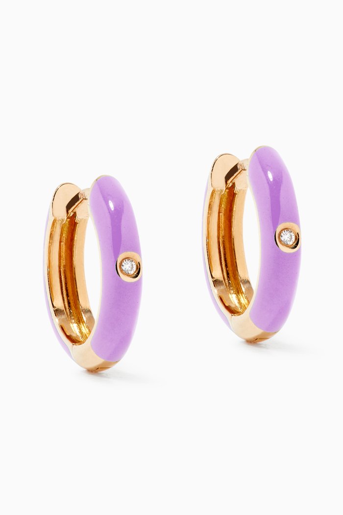 

Enamel Huggies with Diamond in 18kt Yellow Gold, Purple