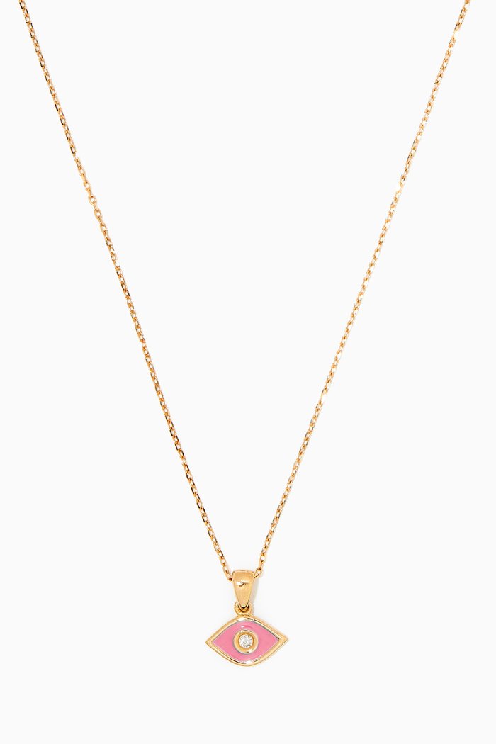 

Enamel Eye Pendant with Diamond in 18kt Yellow Gold, Pink