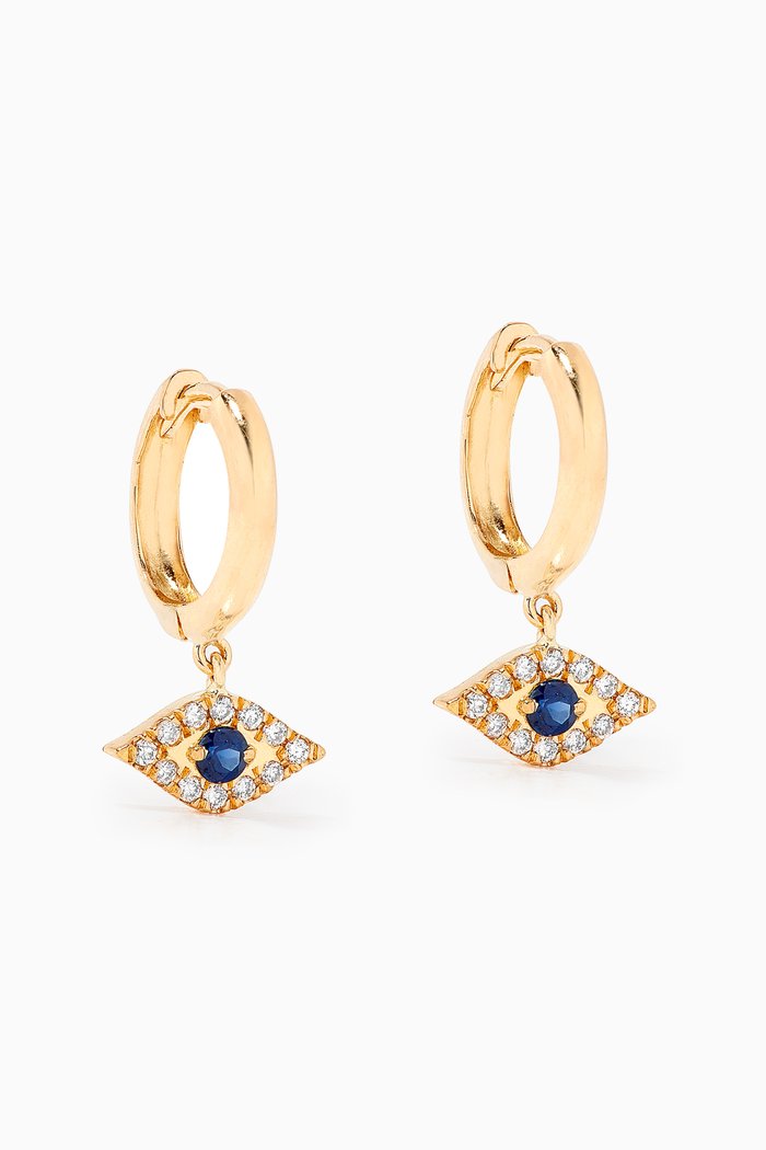 

Evil Eye Huggies with Diamond and Sapphire in 18kt Yellow Gold