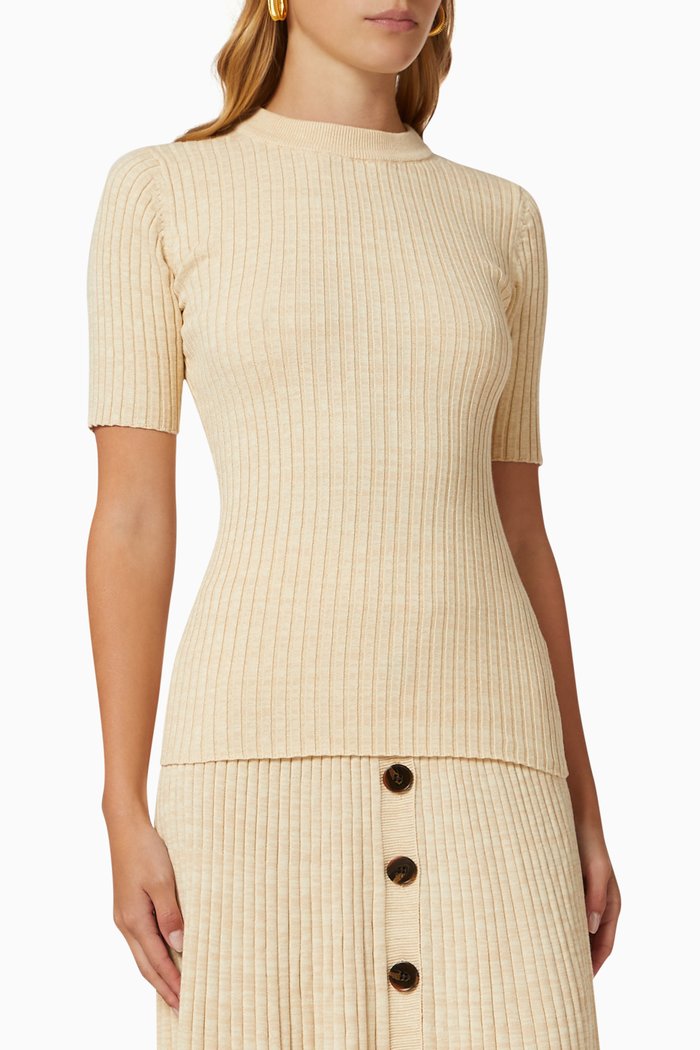 

Bebe Top in Rib Knit Cotton, Neutral