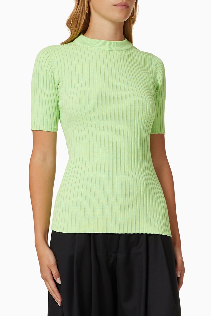 

Bebe Top in Rib Knit Cotton, Green