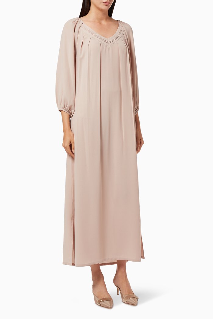 

Pleated V-neck Dress, Neutral