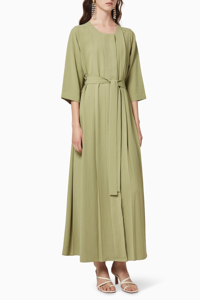 

Pleated Crepe Dress, Green