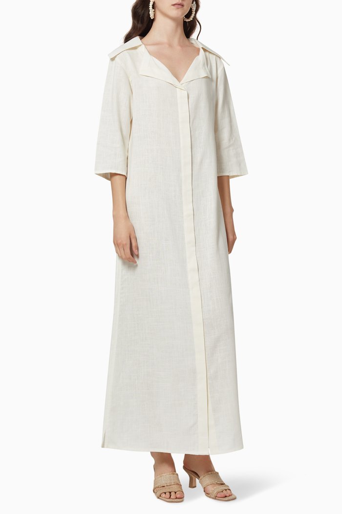 

Open Collar Crepe Dress, White