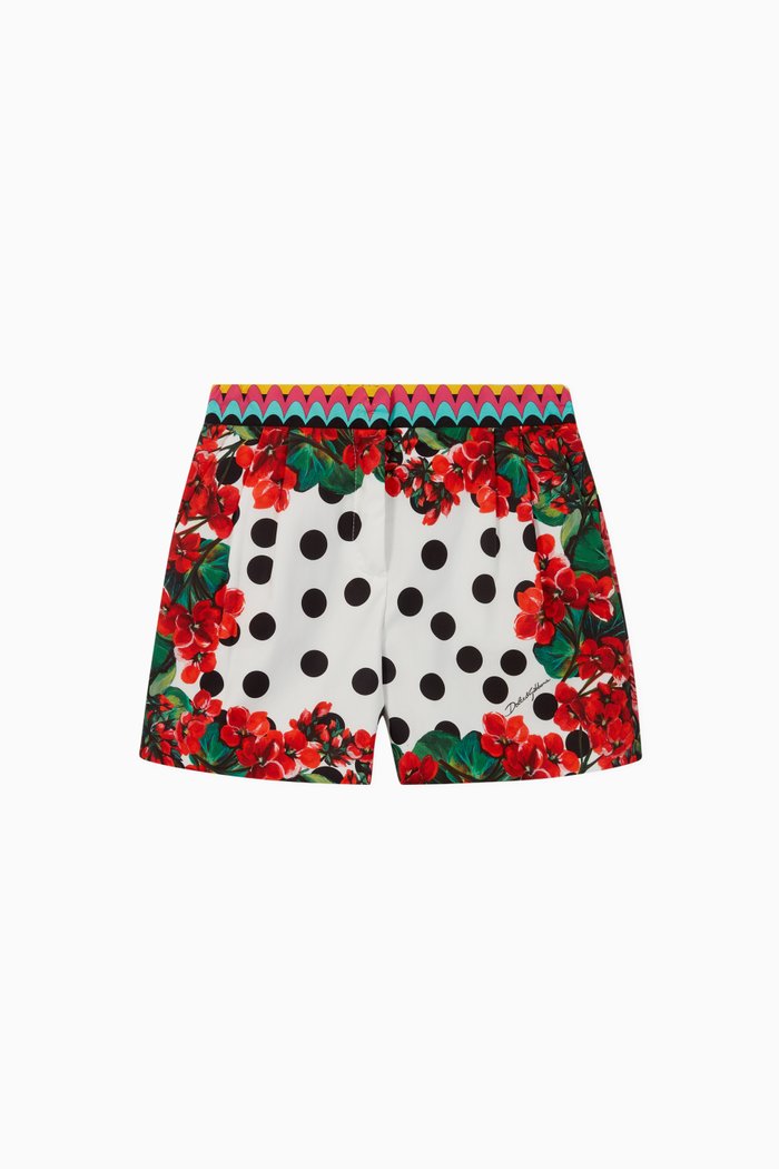 

Polka Dot Floral Cotton Shorts, Multicolour