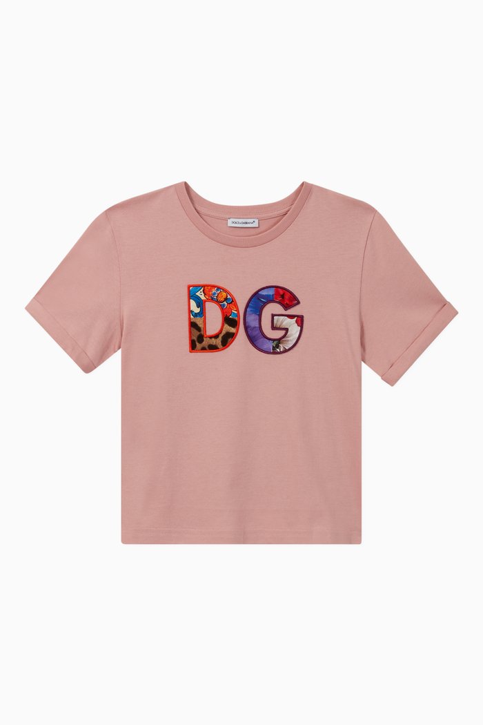 Patchwork DG Patch Cotton T-shirt, Pink