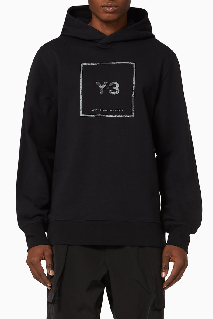 

Reflective Square Label Cotton Hoodie, Black