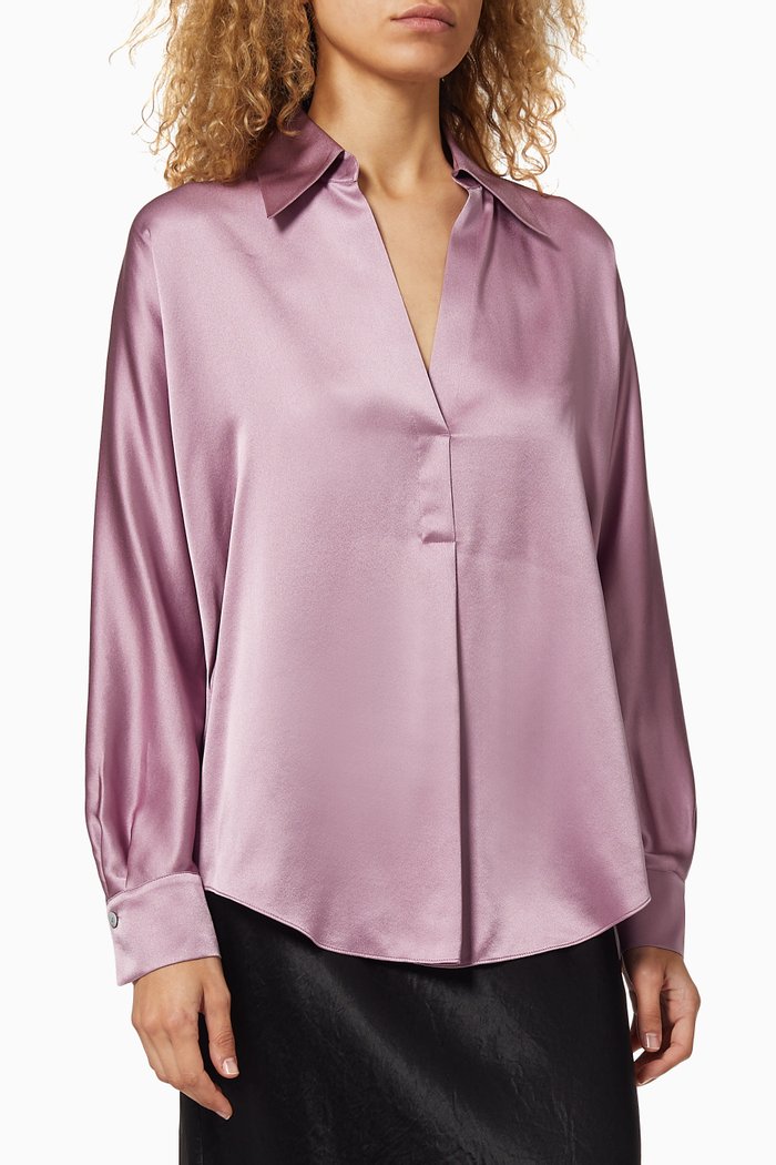 

Shaped Collar Silk Blouse, Purple