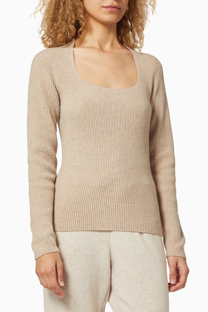 Ribbed Cashmere Top, Neutral