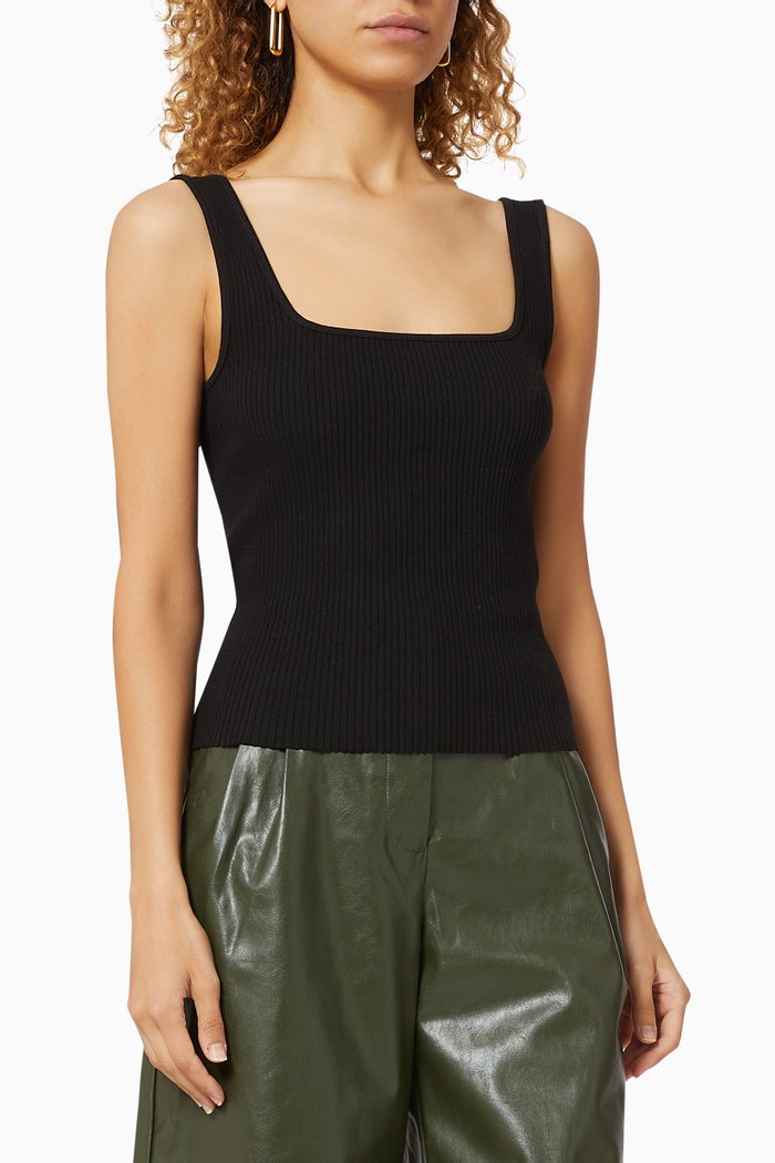 

Rib Knit Square Neck Top, Black