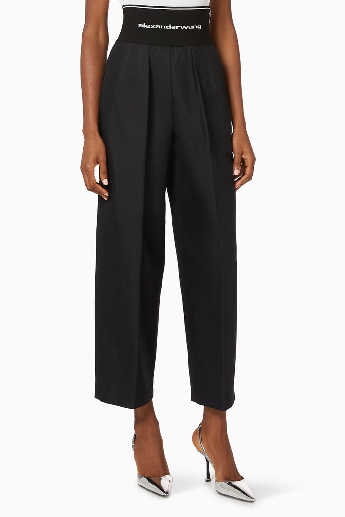 Logo Elastic Carrot Fit Pants in Cotton, Black
