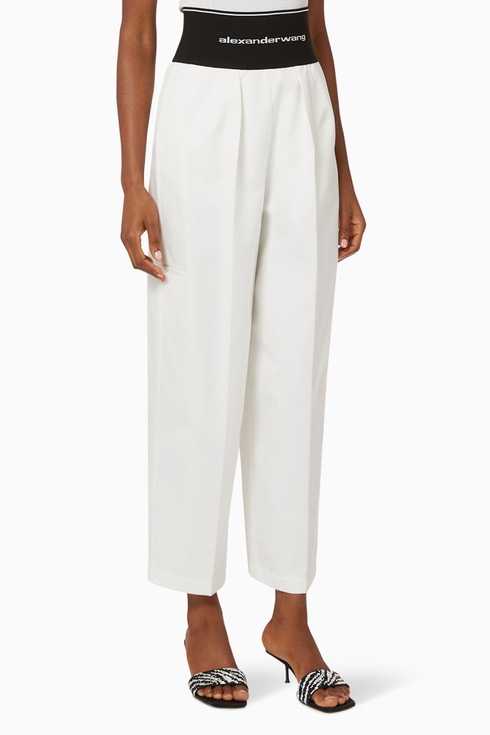 

Logo Elastic Carrot Fit Pants in Cotton, White