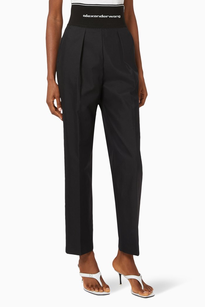 

Logo Elastic Straight Fit Pants in Cotton, Black