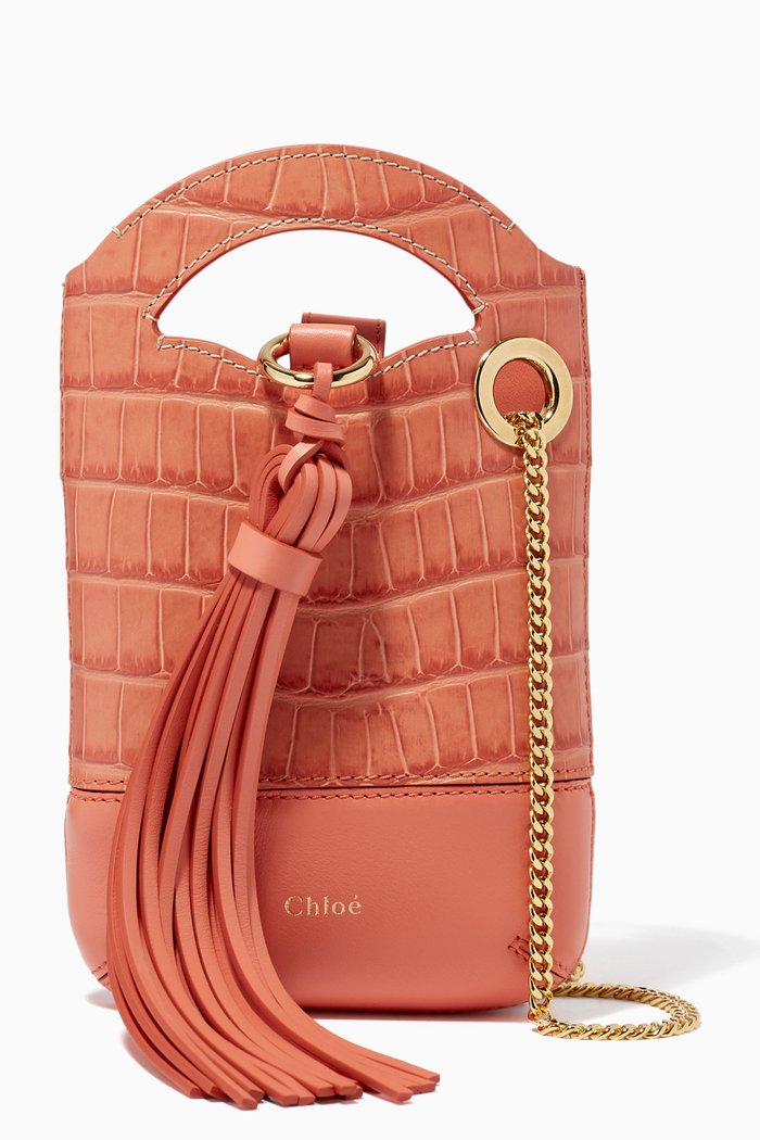 Small Walden Phone Pouch in Croco-Embossed & Shiny Calfskin, Pink