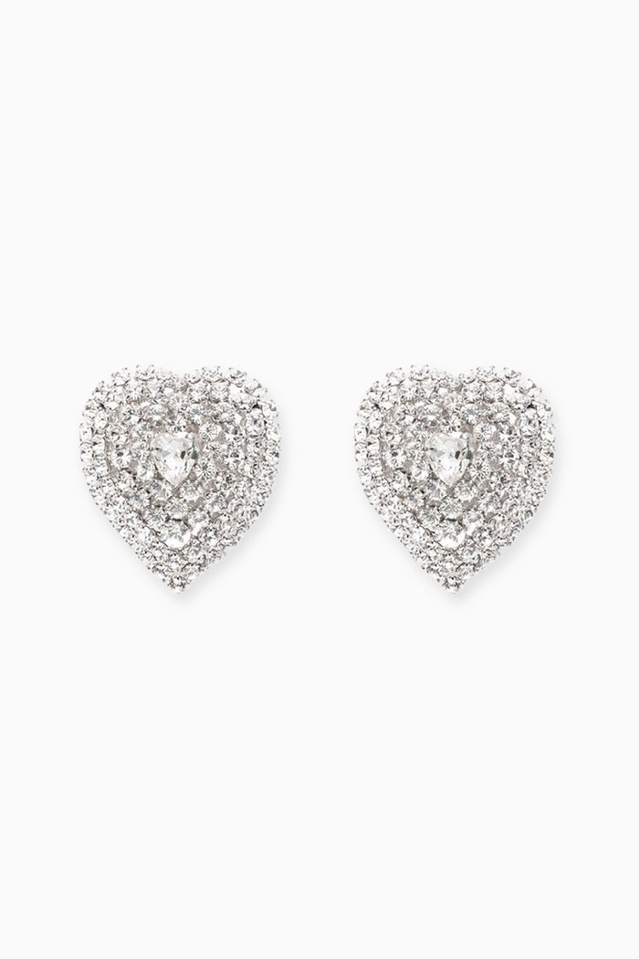 

Mini Crystal Heart Clip Earrings, Silver