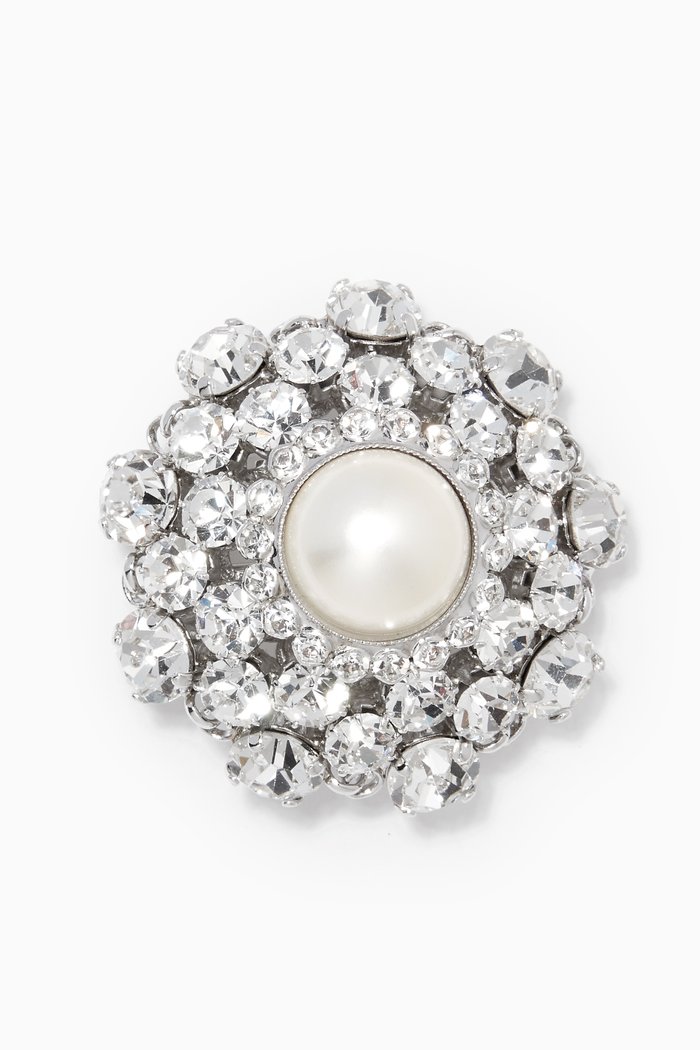 

Round Crystal and Pearl Brooch, Silver