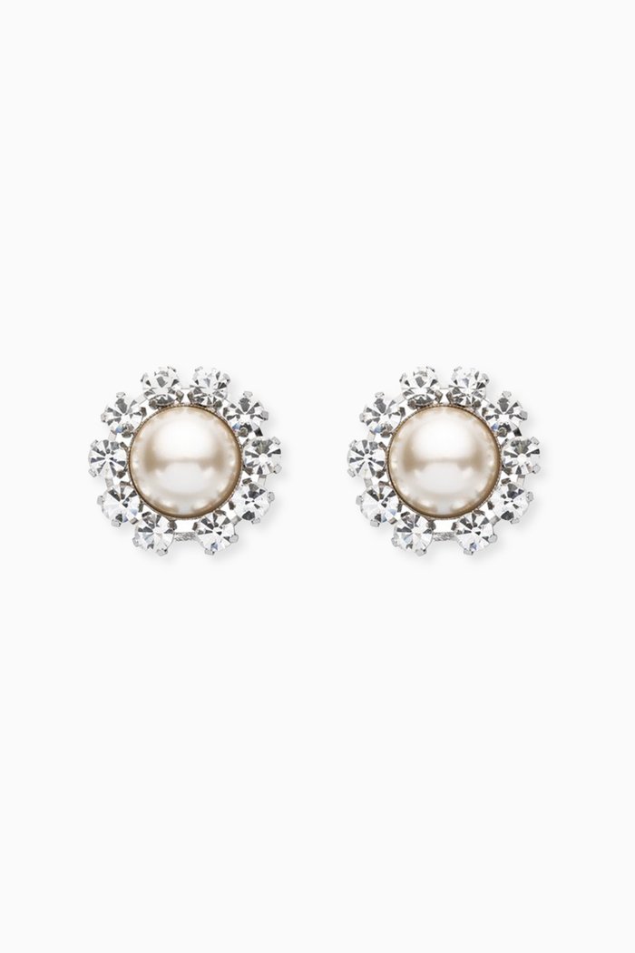 

Crystal and Pearl Clip Earrings, Silver