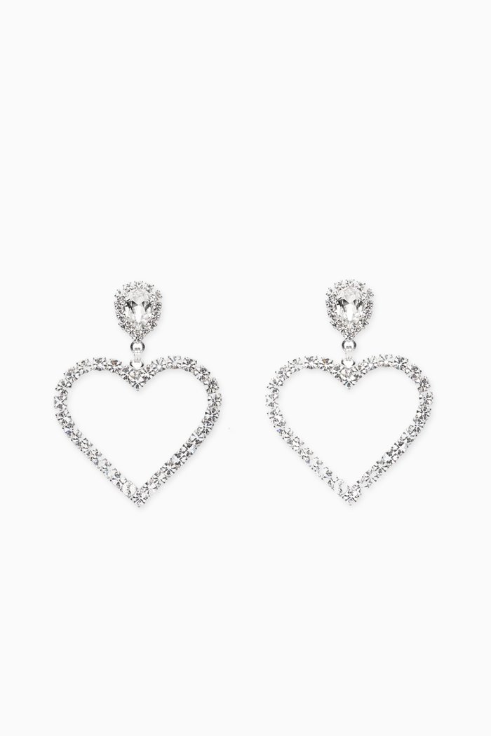 

Heart Crystal Clip Earrings, Silver