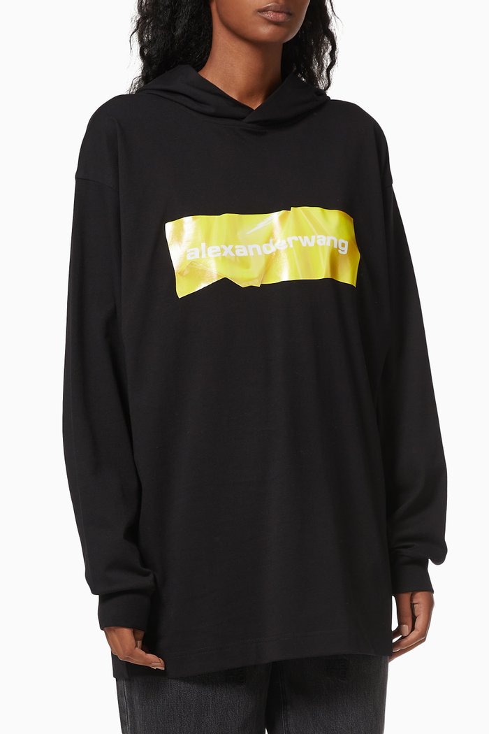 

Crumpled Logo Hoodie in Cotton, Black