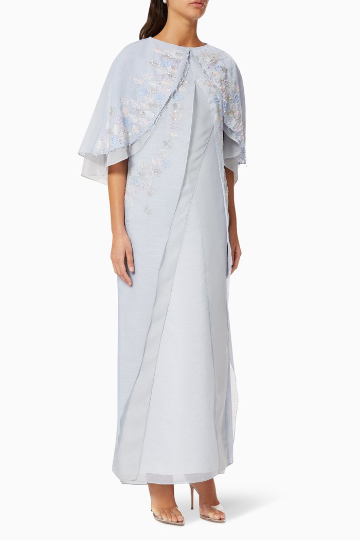 

Dress & Cape Set with Embroidery, Grey
