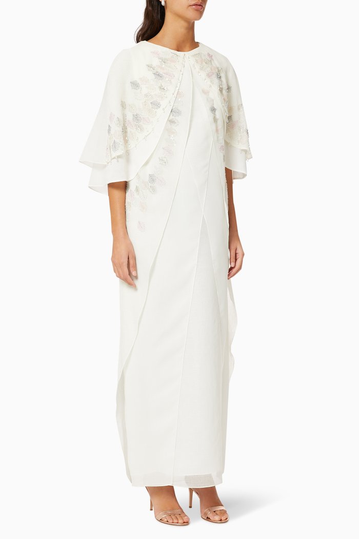 

Dress & Cape Set with Embroidery, Neutral