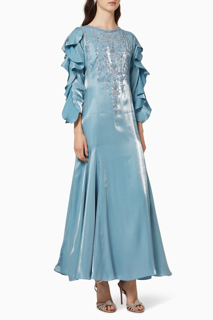 

Embellished Ruffle-Sleeve Kaftan, Blue