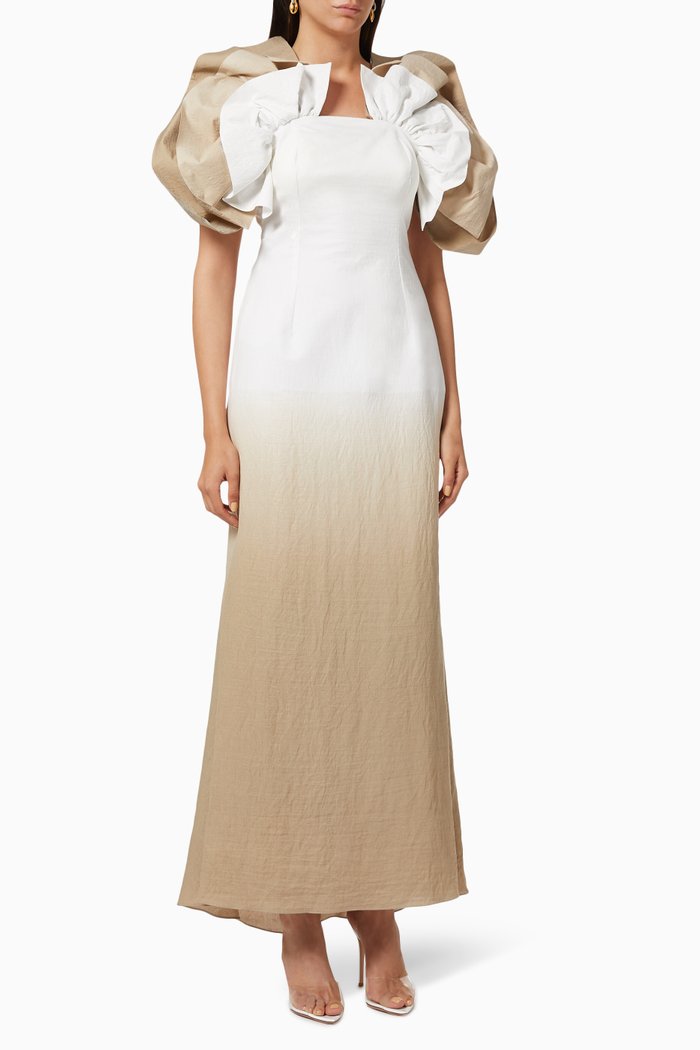 Ombré Dress with Ruffles, Neutral