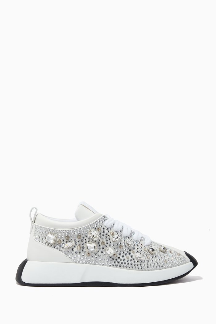 

Ferox Crystal Stud Sneakers in Leather, White