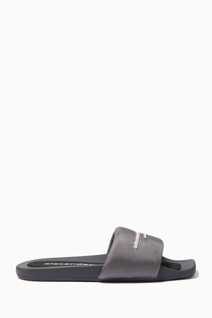 

Logo-print Pool Slides in Rubber, Grey