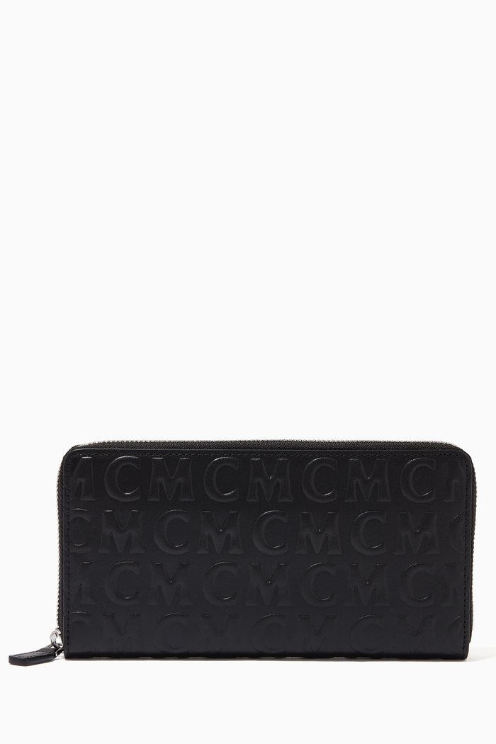 

Large Zip Around Wallet in MCM Monogram Leather, Black