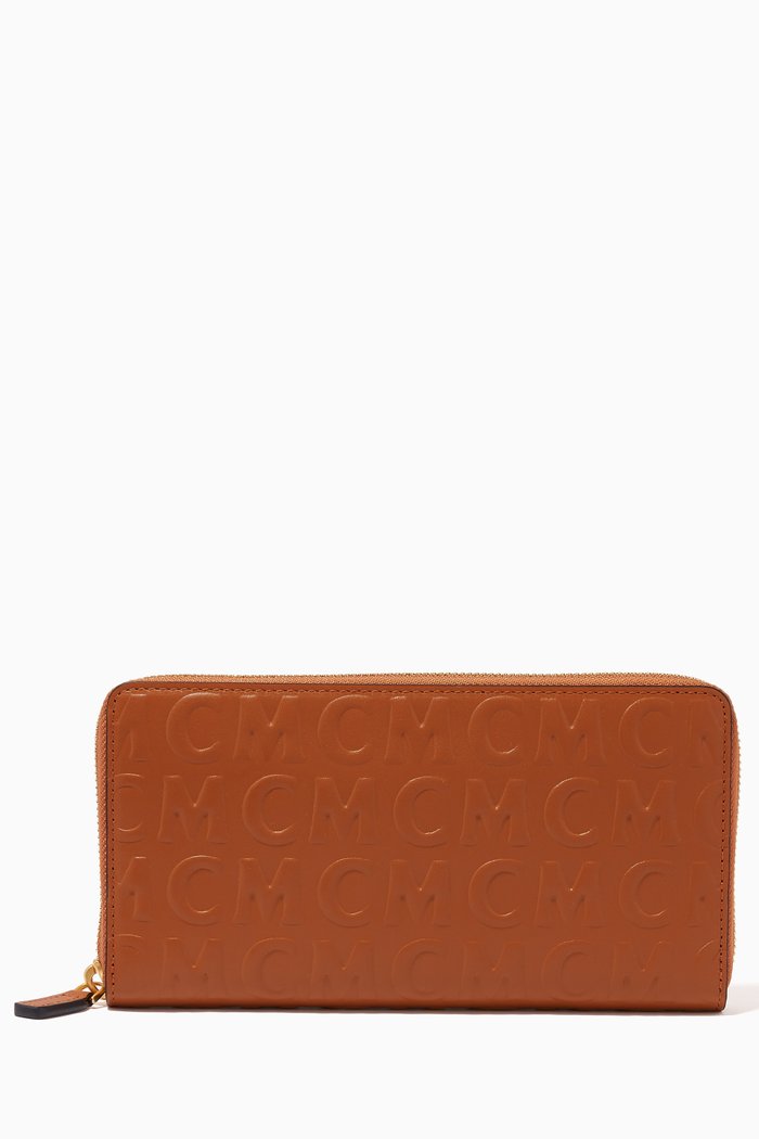 

Large Zip Around Wallet in MCM Monogram Leather, Brown