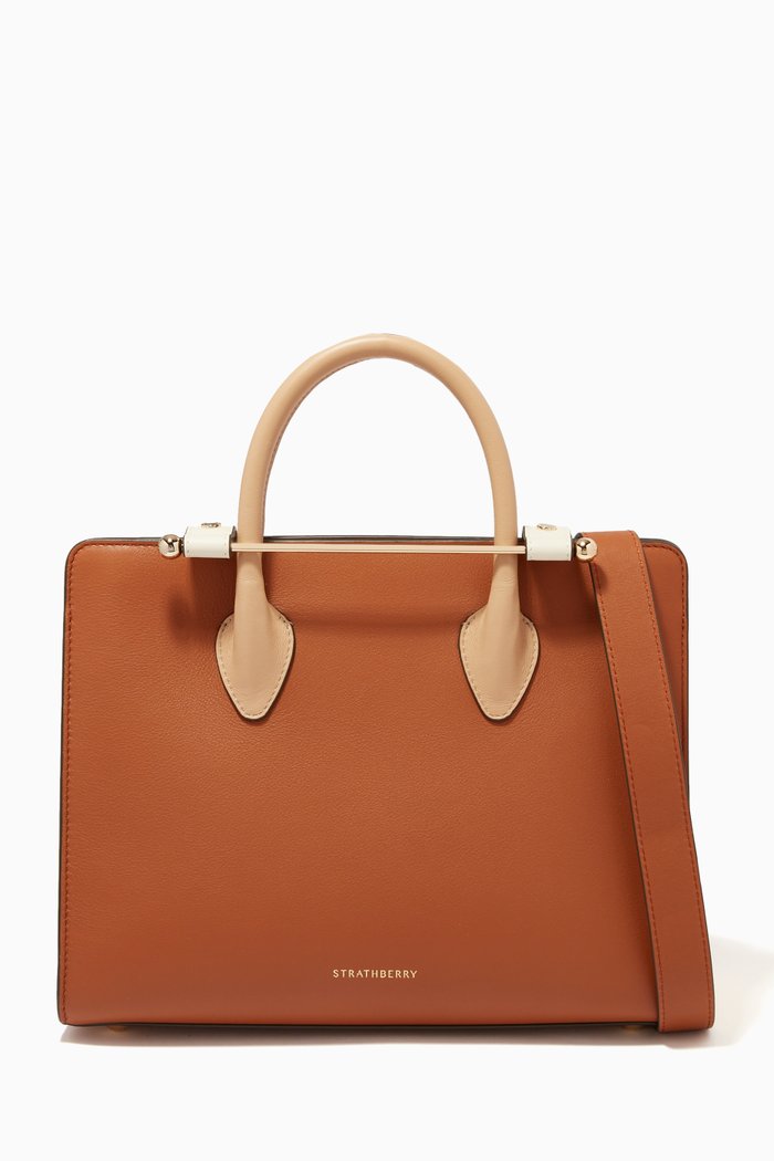 

Midi Tote Bag in Leather, Brown