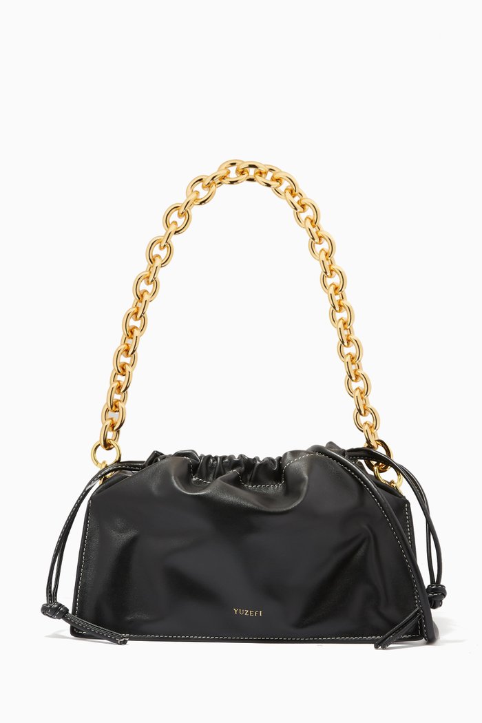 

Bom Shoulder Bag with Chain Handle in Leather, Black