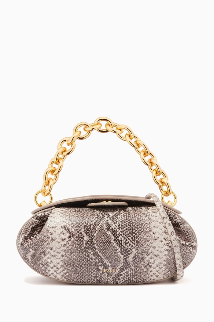 

Dinner Roll Bag in Snake Embossed Leather, Grey