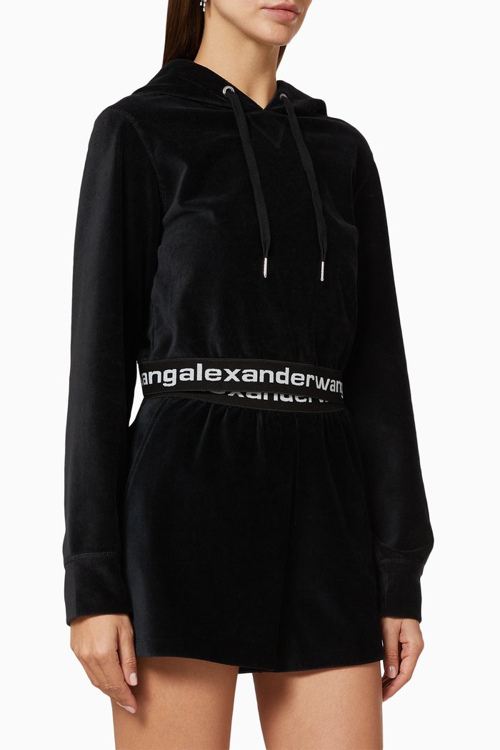 

Stretch Corduroy Cropped Hoodie, Black