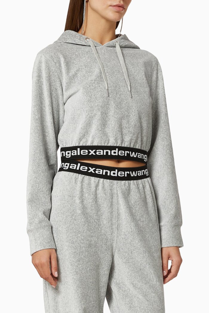 

Stretch Corduroy Cropped Hoodie, Grey