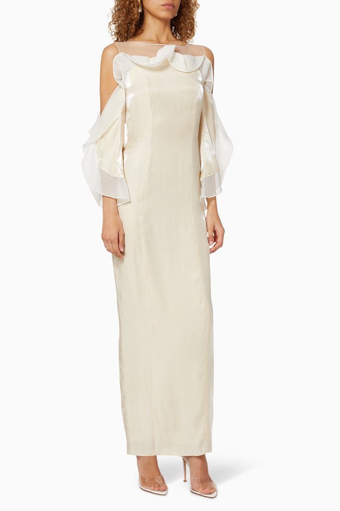 

Metallic Ruffle Dress, Neutral
