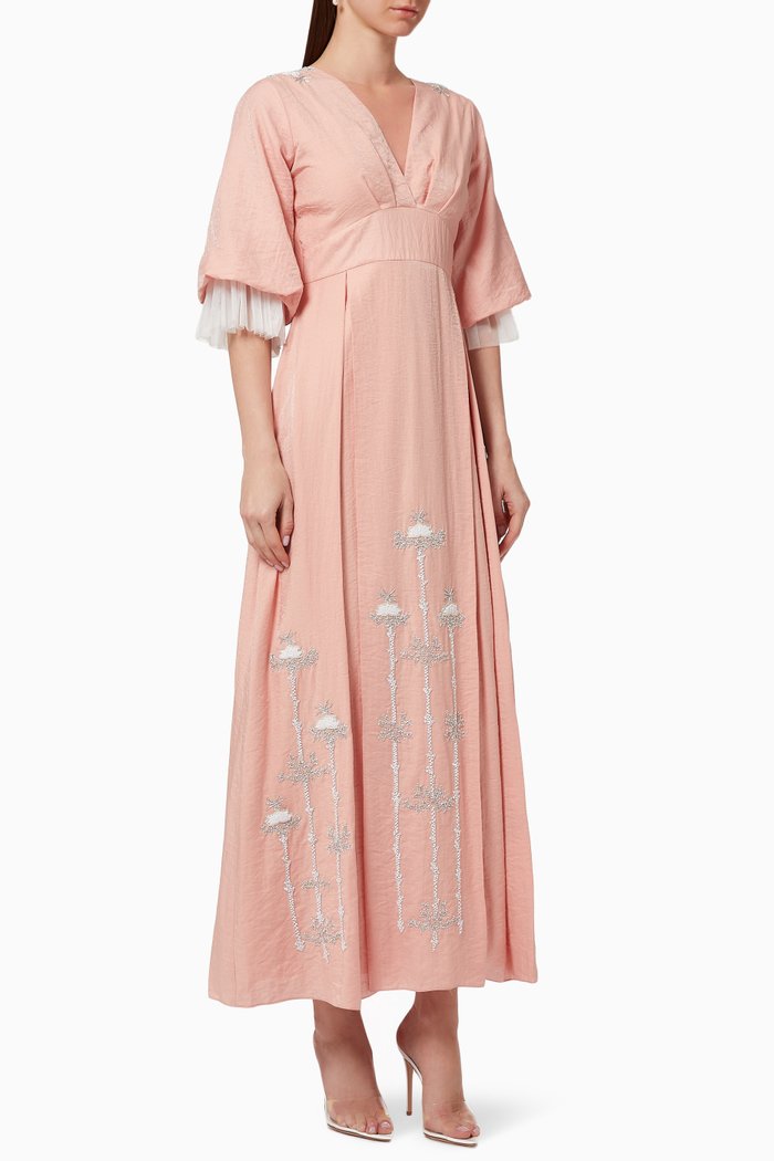 

Cactus Embroidered Pleated Dress, Pink
